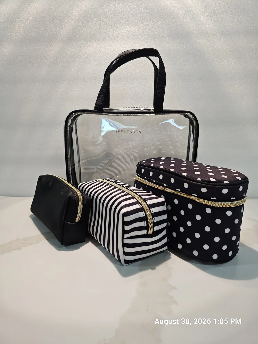 Black & White Dot and Stripe Cosmetic Travel Bag Set